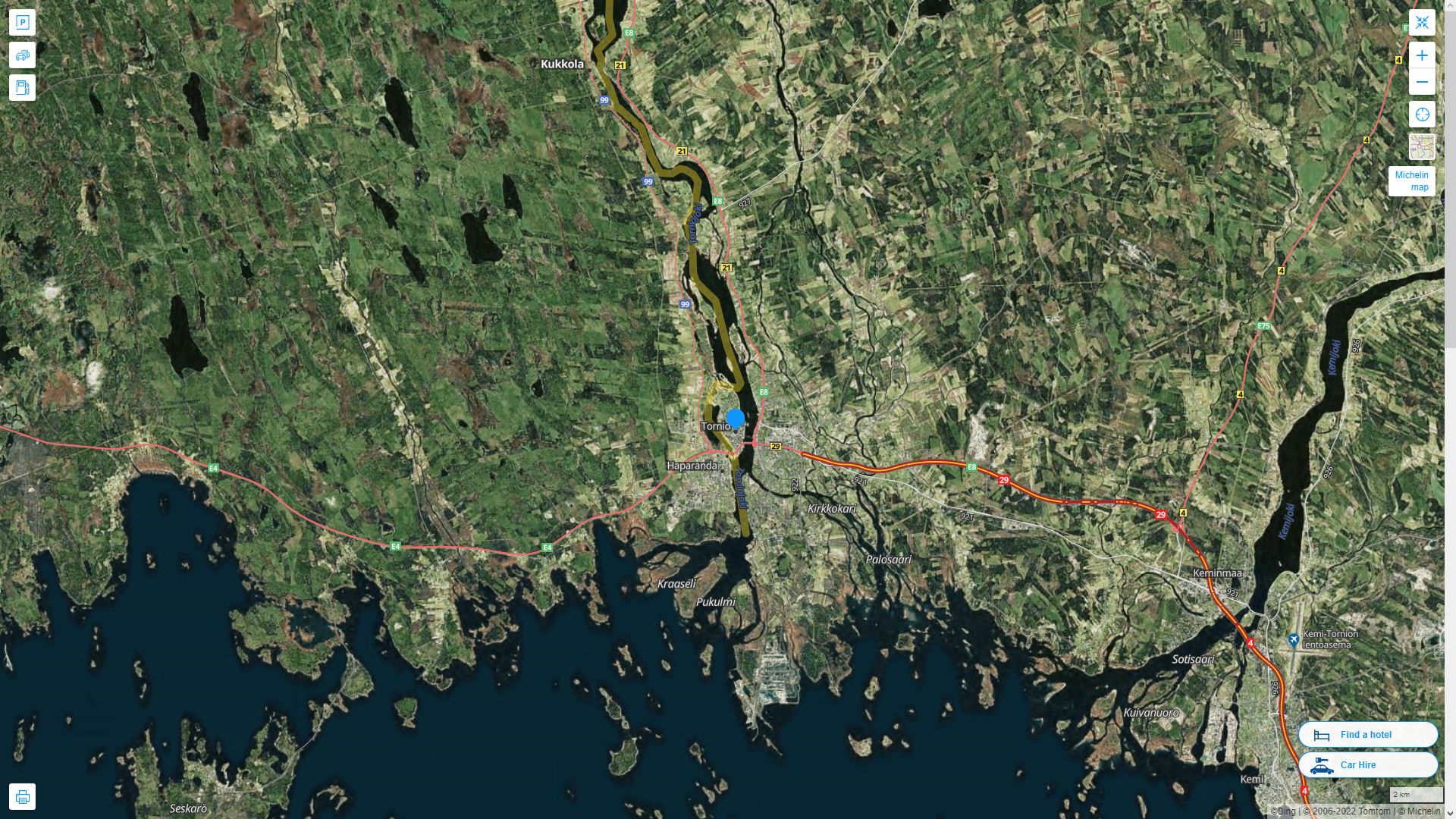 Tornio Highway and Road Map with Satellite View